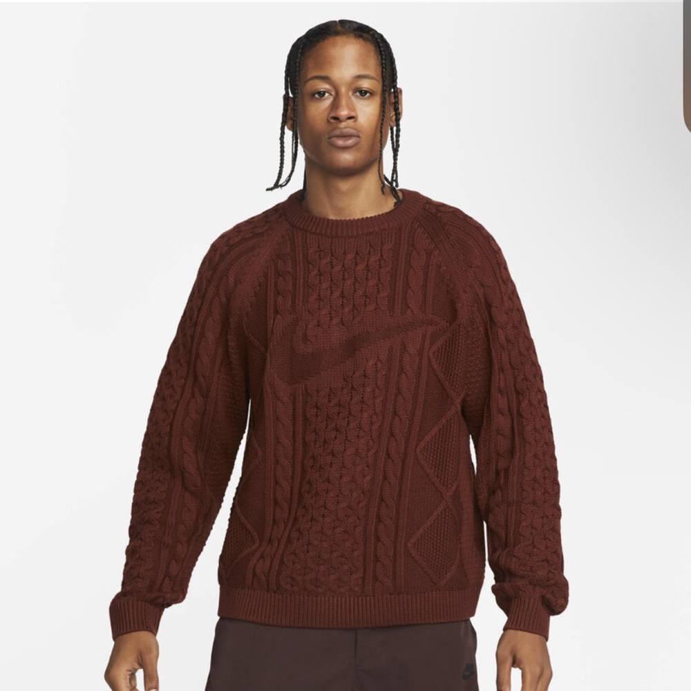 NWT NIKE LIFE Cableknit Sportswear Sweater Oxen Brown